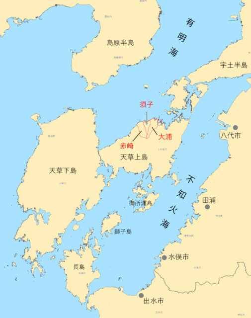 不知火海・有明海周辺地図_赤崎・須子・大浦